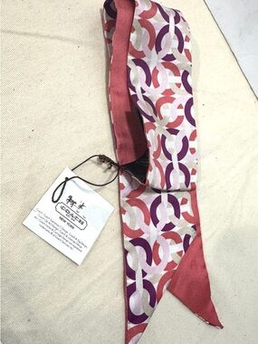 COACH Pink, Purple & Coral Signature Silk Scarf Tie